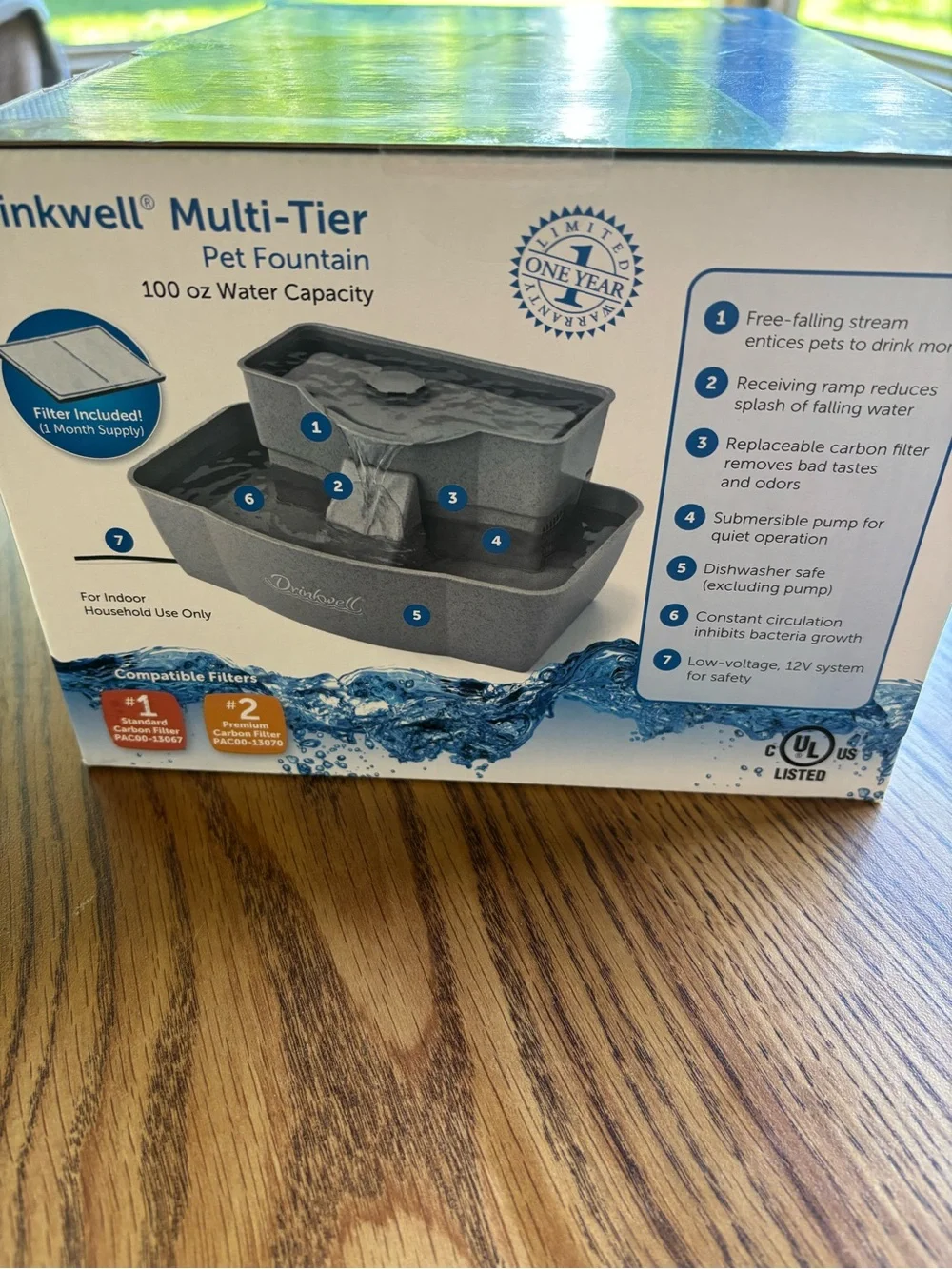 PetSafe Drinkwell Multi-Tier Pet Fountain - Blue Box with Gray Fountain